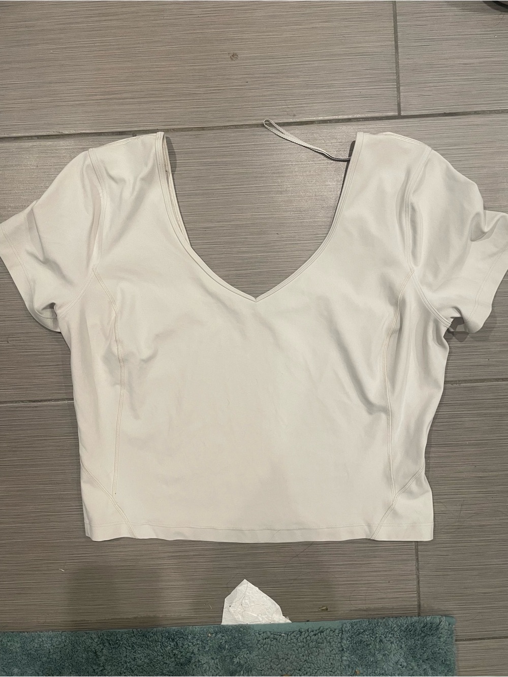 lululemon athletica White V-Neck Short Sleeve Crop Tee
